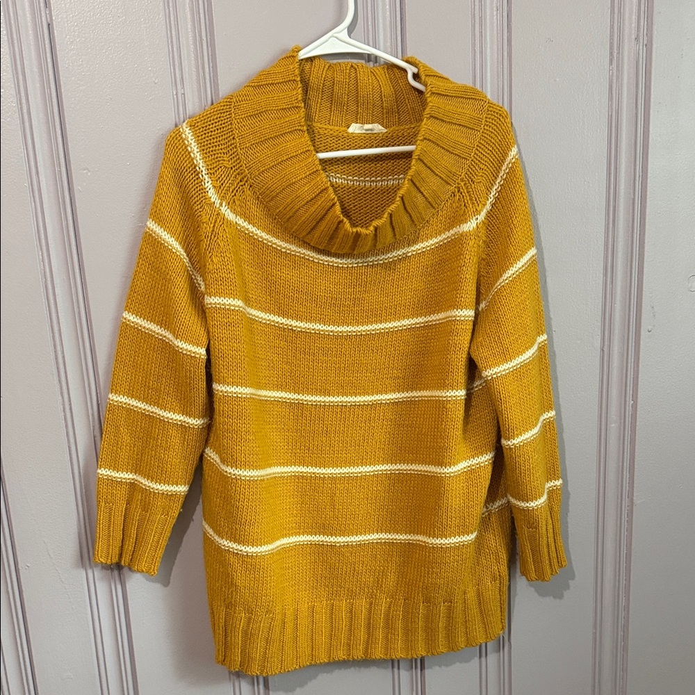 Stylish Mustard and Cream Cowl Neck Sweater
